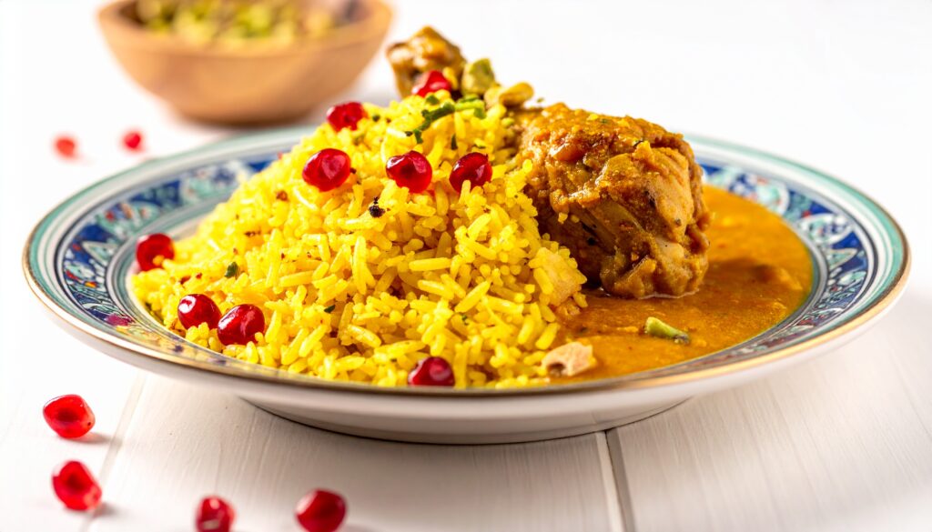 ゼレシュク・ポロ・バ・モルグ(Zereshk Polo ba Morgh)は、イラン全土で食べられる代表的な家庭料理の一つです。