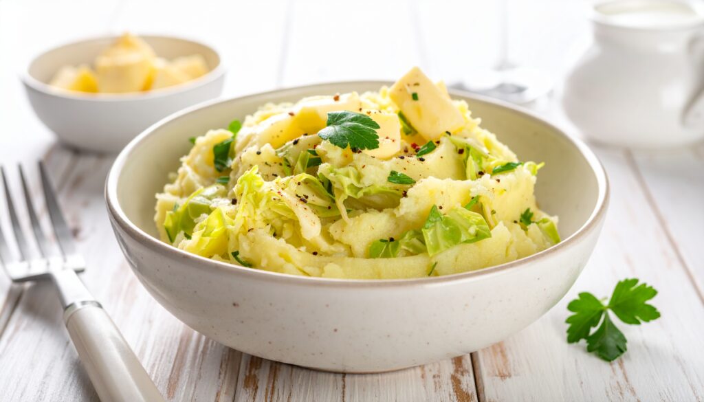 「コルカノン」という名前は、古アイルランド語で「cál ceannann」=“白いキャベツ”に由来します。