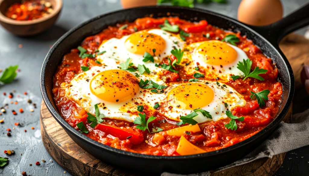 「シャクシュカ(shakshuka)」という名前は、マグレブ(北アフリカ西部)アラビア語で「混ぜ合わせたもの・混合物」を意味する言葉に由来します。