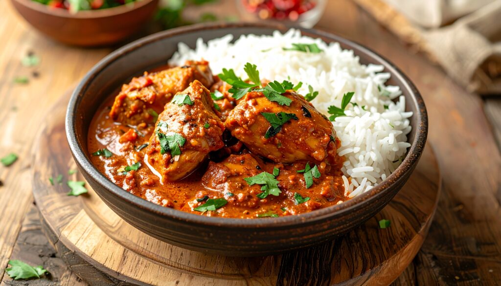 ムアンバチキンとは、中央アフリカ一帯で食べられている鶏肉の煮込み料理です。