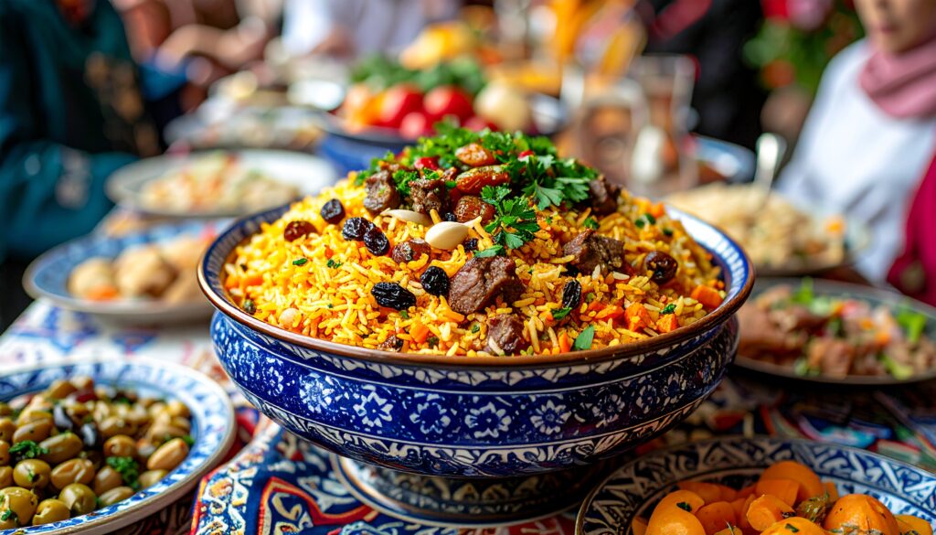 ウズベキスタンの結婚式では、早朝に大鍋で作られる「祝福のプロフ(To‘y osh)」が欠かせません。