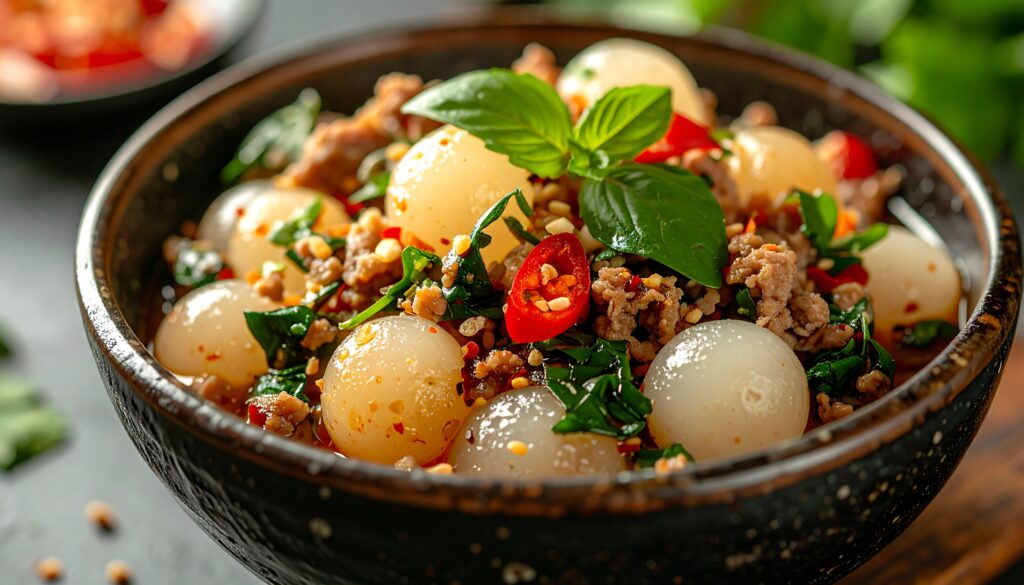 サゴ・ラーブ(Sago with meat or fish)