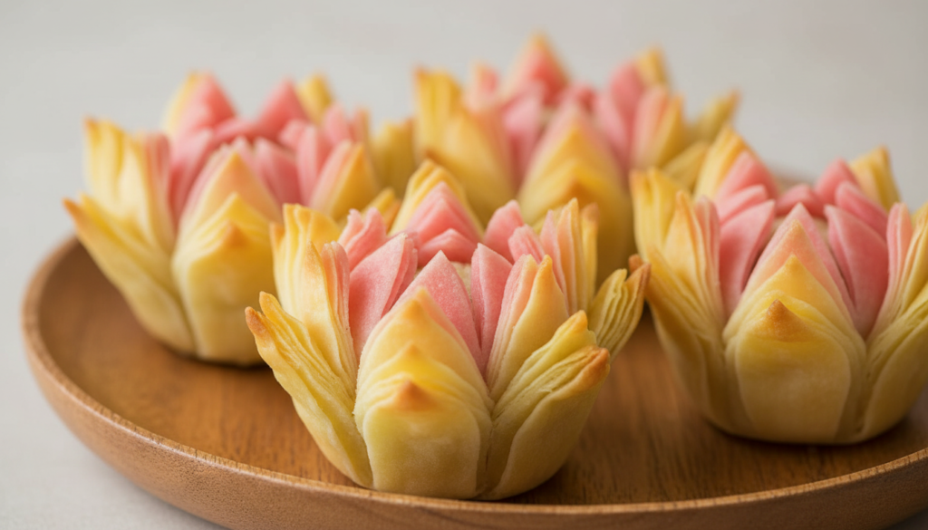 蓮の花パイはスーの生地を蓮の花状に成型した、見た目重視の伝統のスー菓子です。