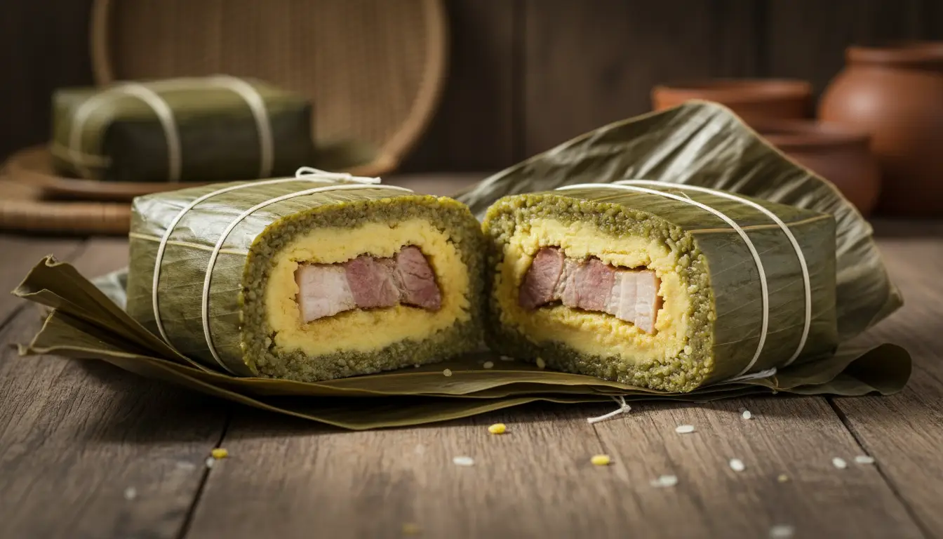 バインチュン（Bánh chưng）とは、ベトナムを代表する伝統的なお祝い料理です。