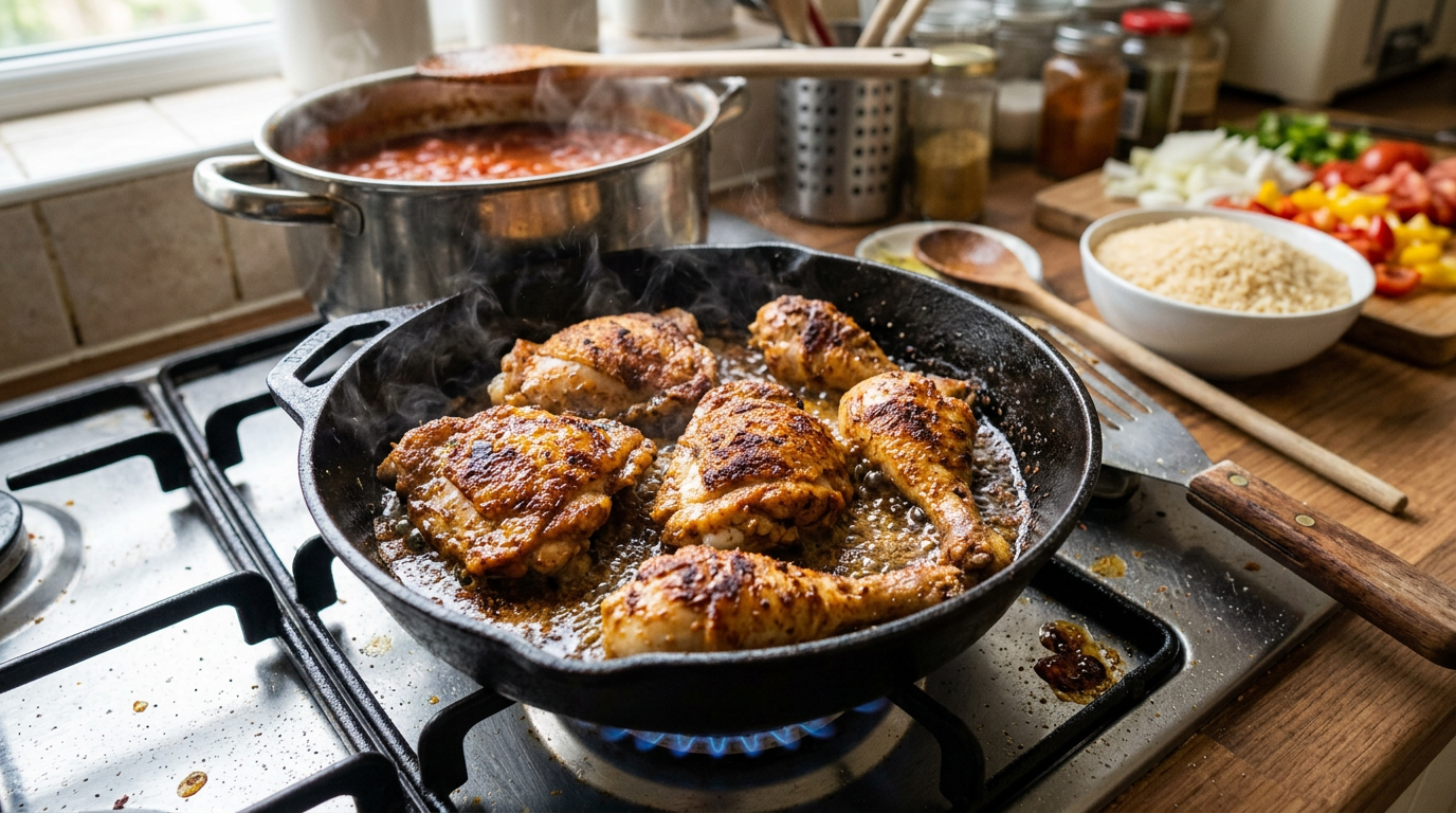 鶏肉に調味料をまぶし、焼きます。