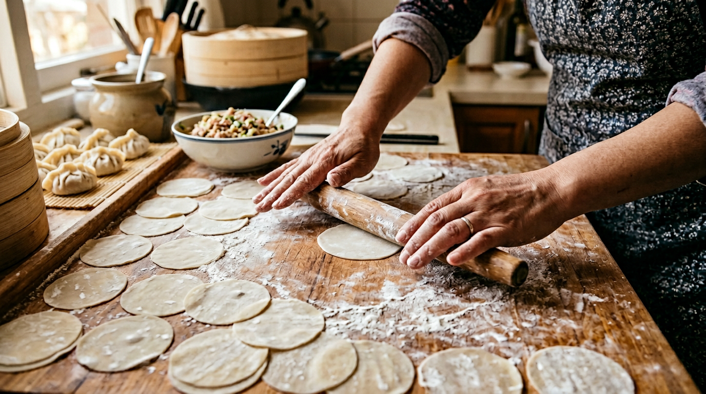 皮を伸ばす工程。
