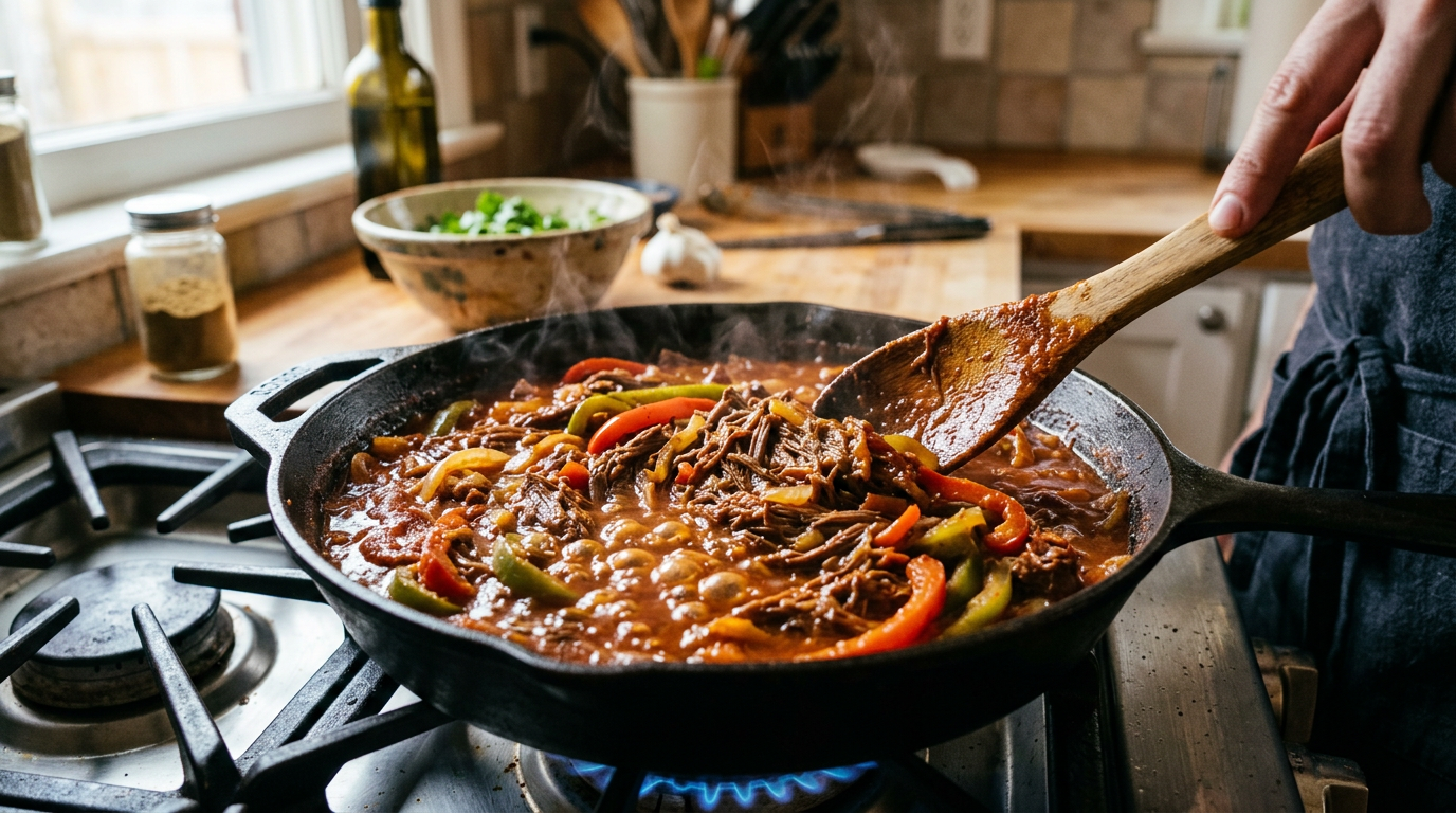 牛肉を加え、煮込みます。